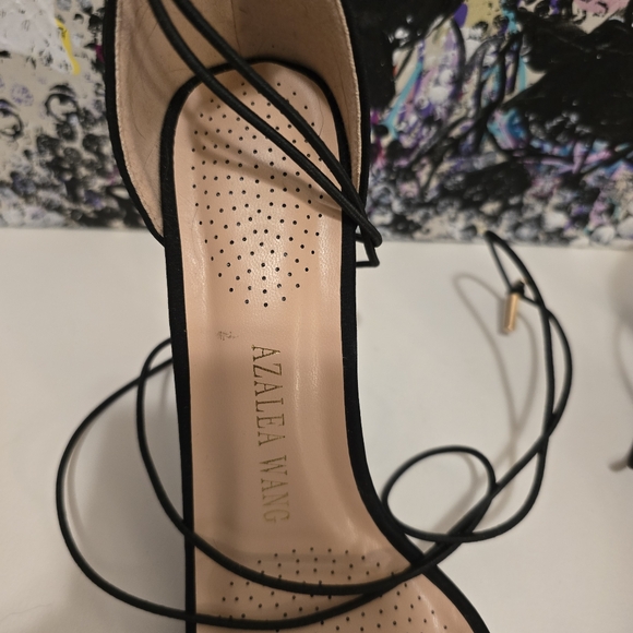 AZALEA WANG Black With Cleae Vinyl Toe Strap High Heels Ankle Wrap Strap 7.5 - Picture 4 of 17